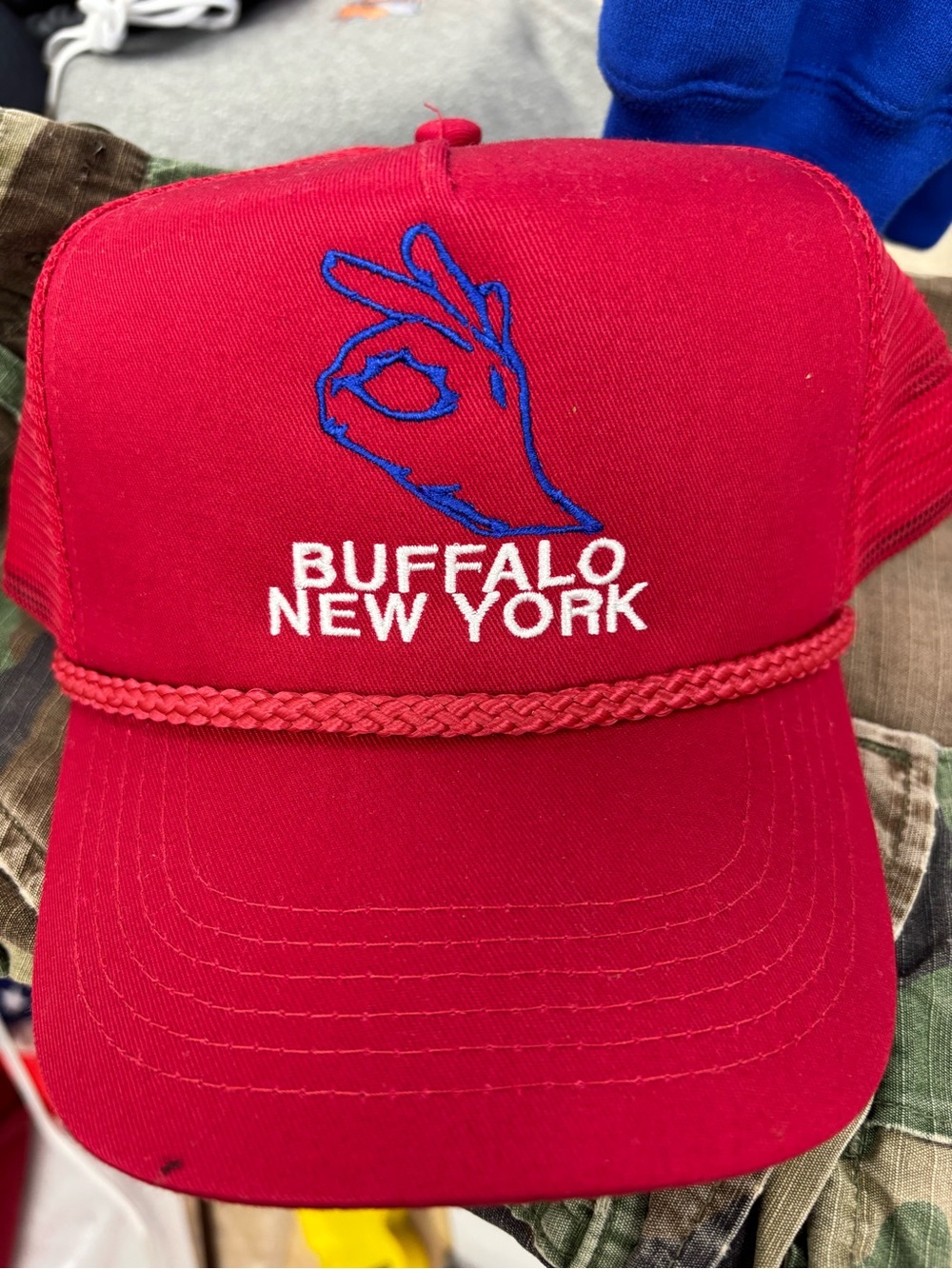 Vintage OK Buffalo New York Red Trucker Hat Embroidered Rare Piece OS